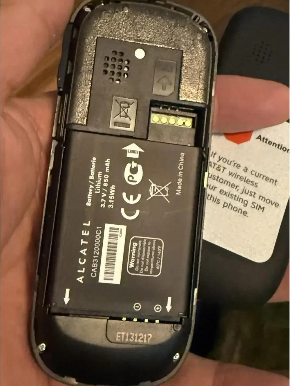 AT&T Alcatel OT510A CELL W/power Cord , Battery, ( Not Working )